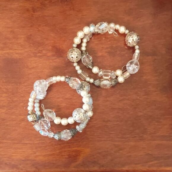 Faux Pearl and Crystal Beaded Bracelets Costume Jewelry Handmade - Picture 1 of 1
